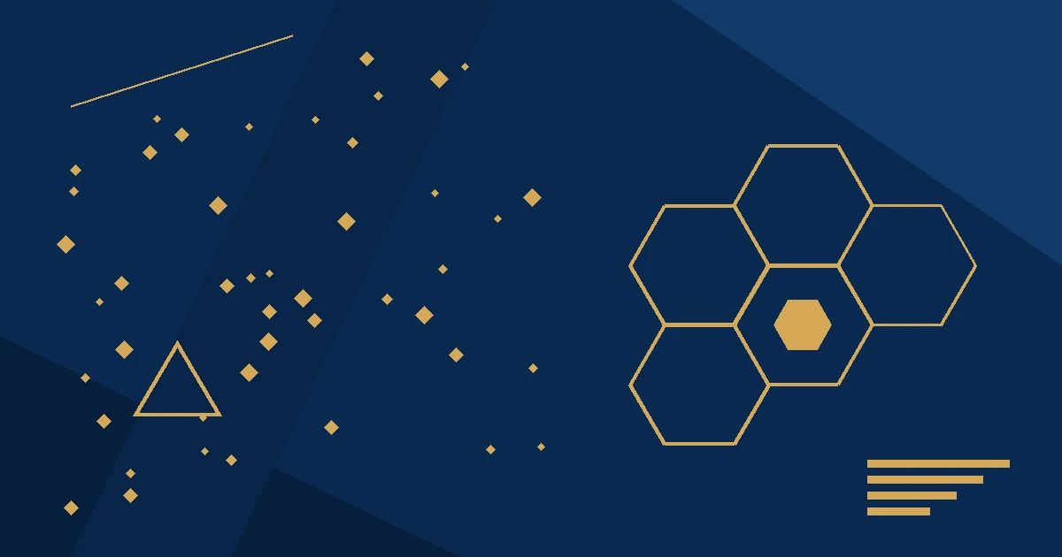 Navy and gold geometric shapes with gold hexagon outlines and small scattered diamonds, no people or text