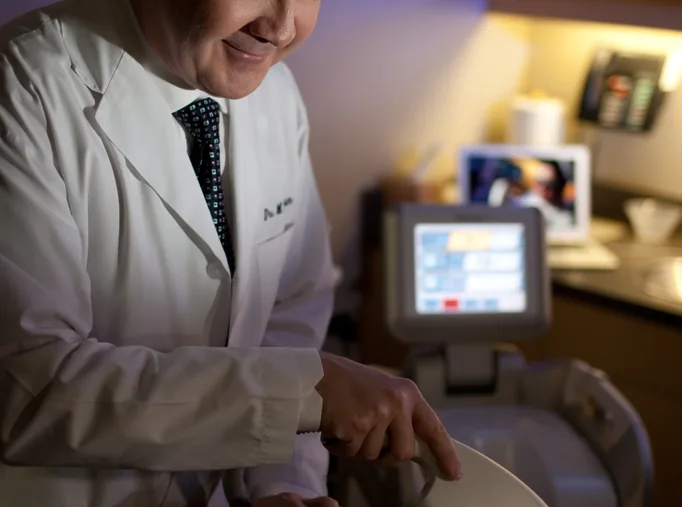 IPL (intense pulsed light) treatment being performed in a clinic